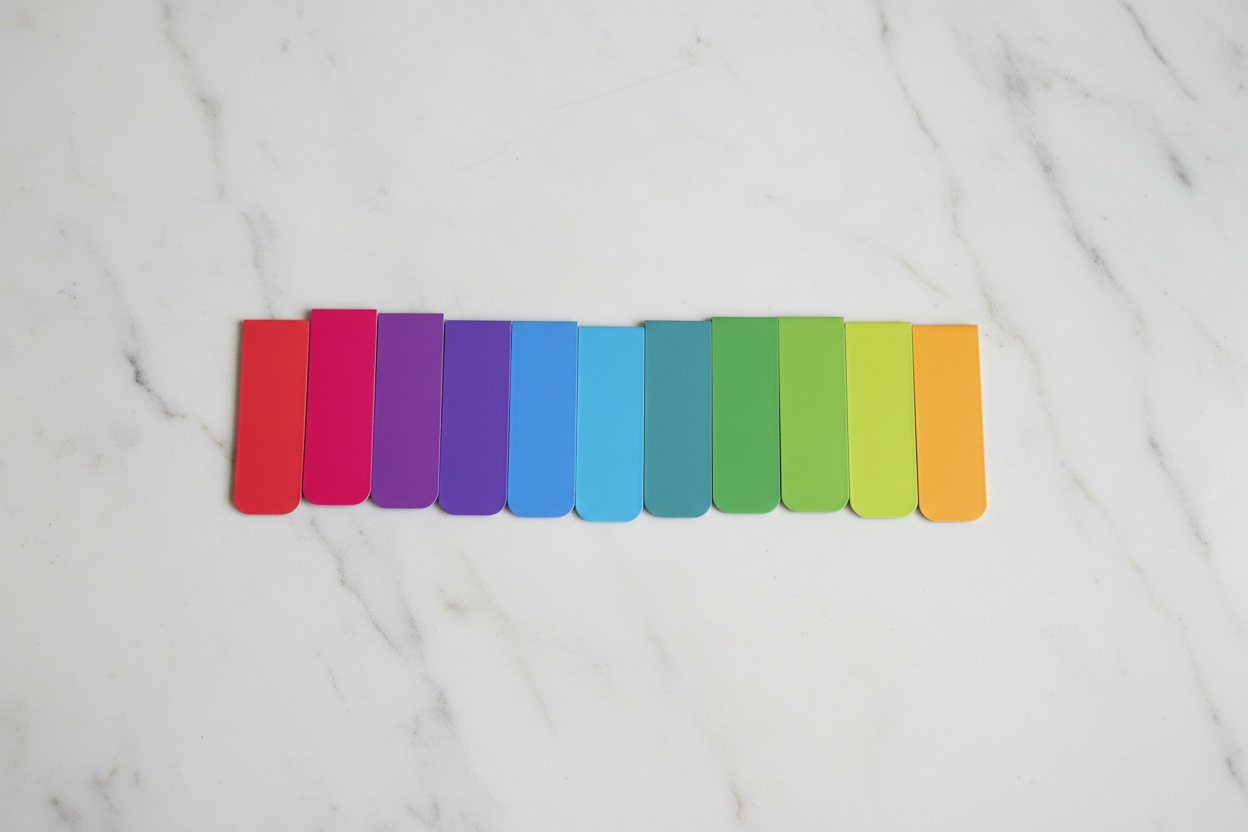 Set of 11 rainbow magnetic bookmarks in full colour spectrum