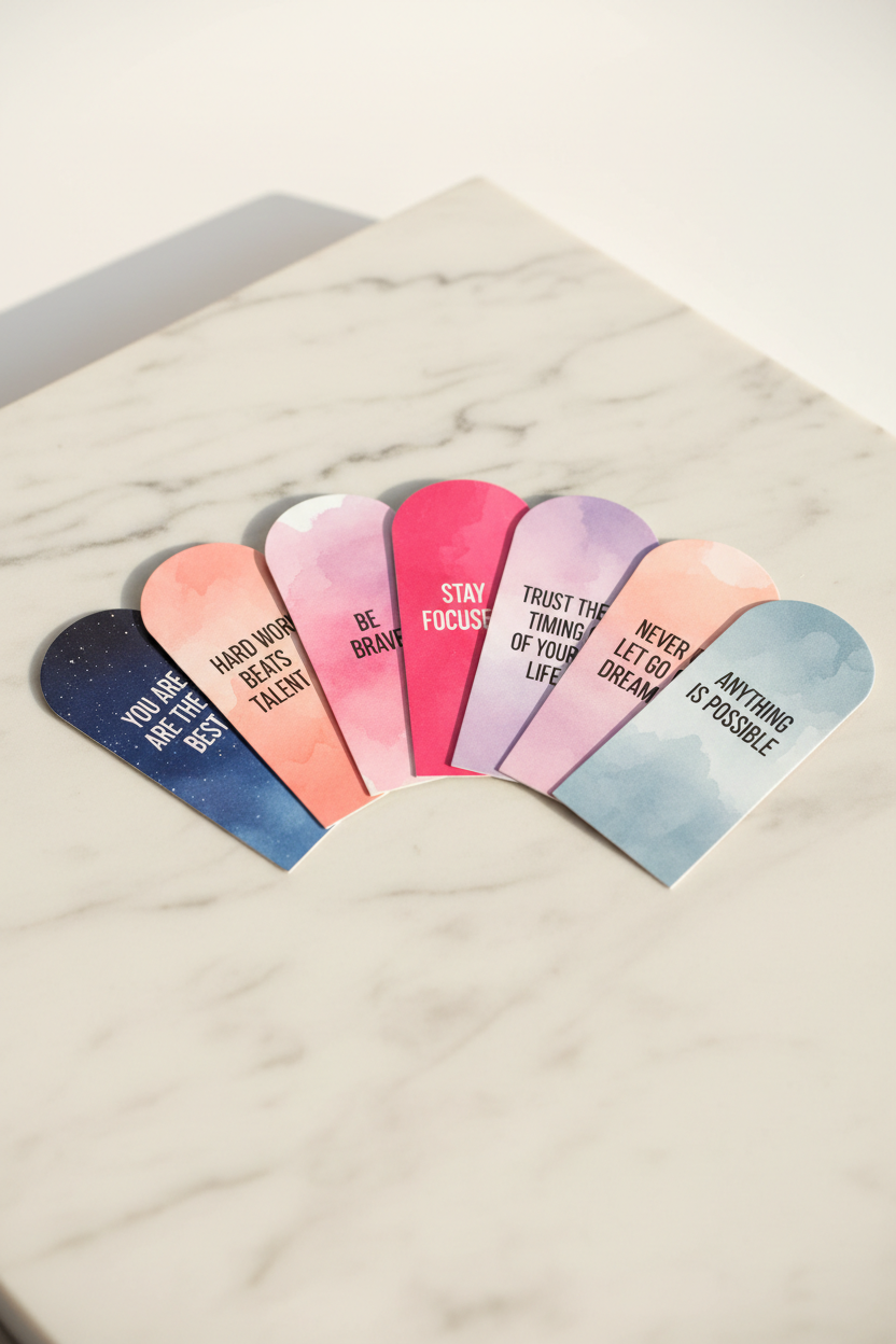 7 motivational quote magnetic bookmarks with watercolour backgrounds