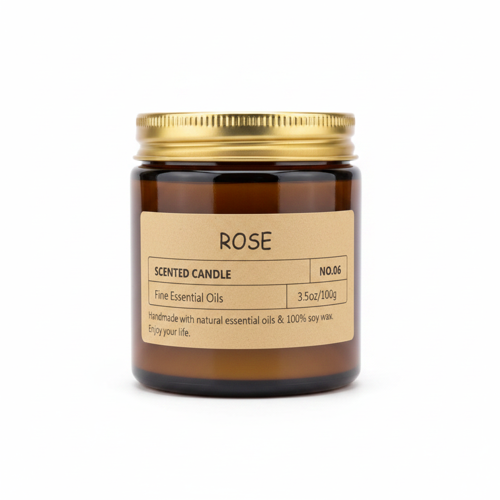 Rose Scented Candle No.06 amber glass jar