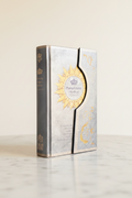 Pharaoh Notes metallic silver-blue magnetic journal on marble desk