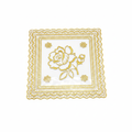 White and gold rose decorative coaster set of 4 with gold lace border
