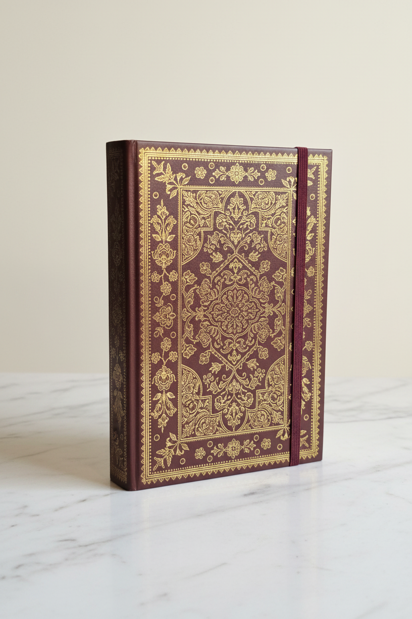 Burgundy gilded journal showcasing gold gilded page edges
