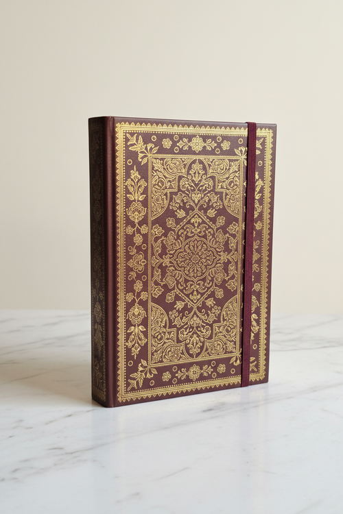 Burgundy gilded journal showcasing gold gilded page edges