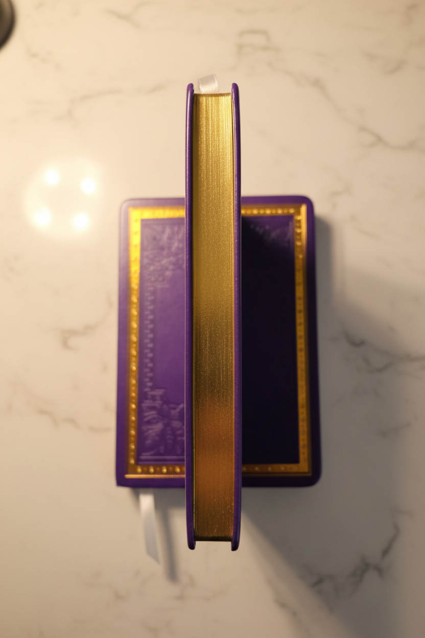 Purple gilded A6 journal showcasing gold gilded page edges