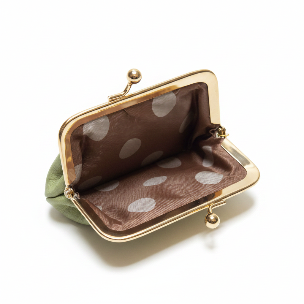 Interior polka dot lining of Vintage Kiss-Lock Coin Purse
