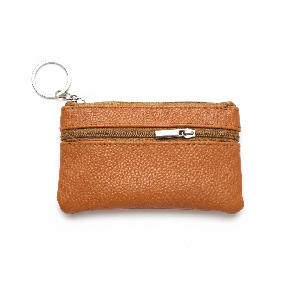 Orange Faux Leather Coin Purse with Keyring