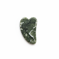 Heart shaped jade gua sha stone in dark green with white veining