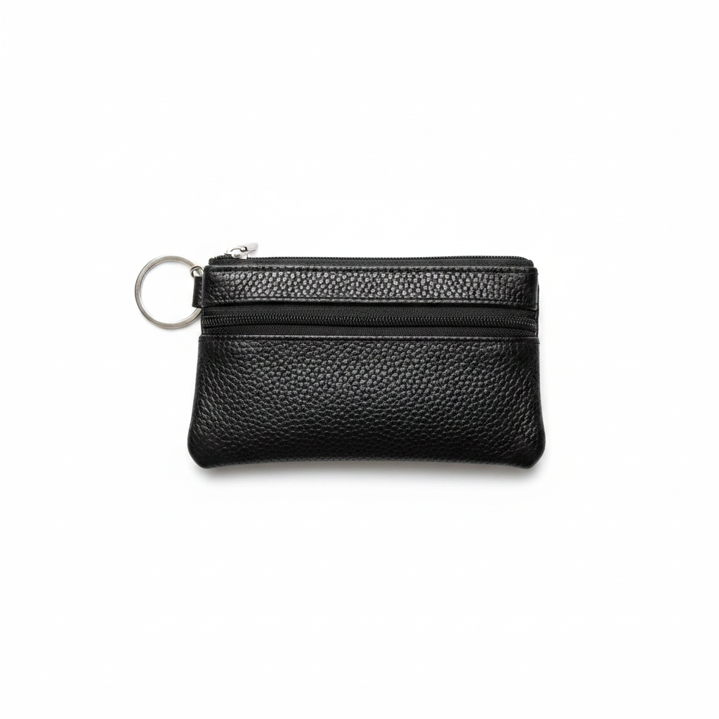 Black Faux Leather Coin Purse with Keyring