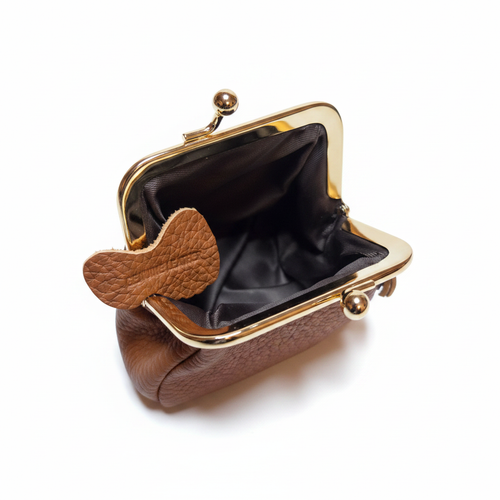 Brown Genuine Leather Kiss-Lock Coin Purse Interior