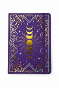 Deep purple witchy moon phase hardcover journal with gold foil and holographic border