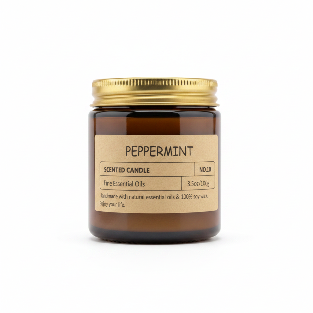 Peppermint Scented Candle No.10 amber glass jar