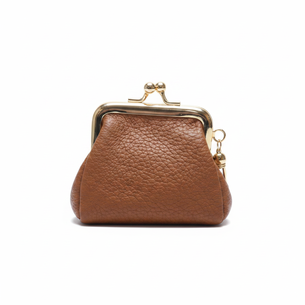 Brown Genuine Leather Kiss-Lock Coin Purse