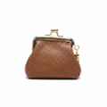 Brown Genuine Leather Kiss-Lock Coin Purse
