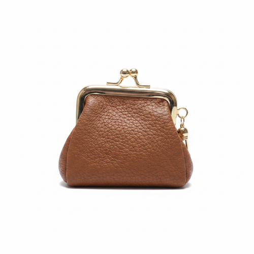 Brown Genuine Leather Kiss-Lock Coin Purse
