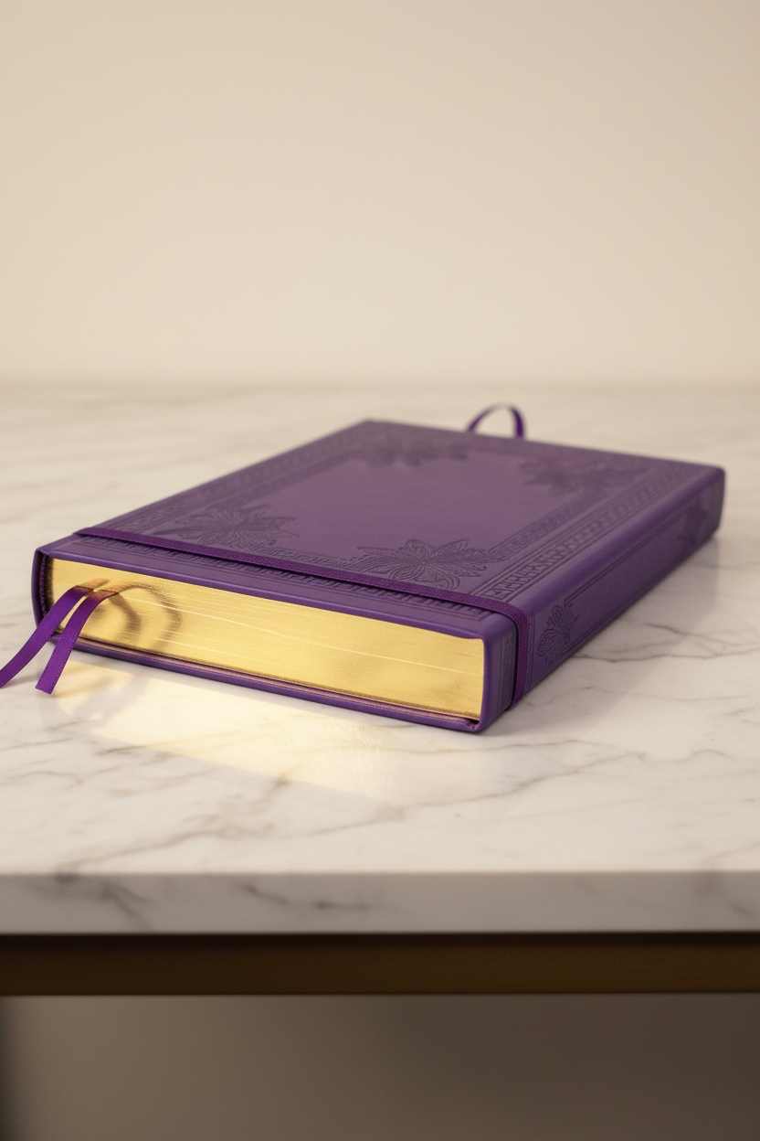 Purple gilded A5 journal showcasing gold gilded page edges