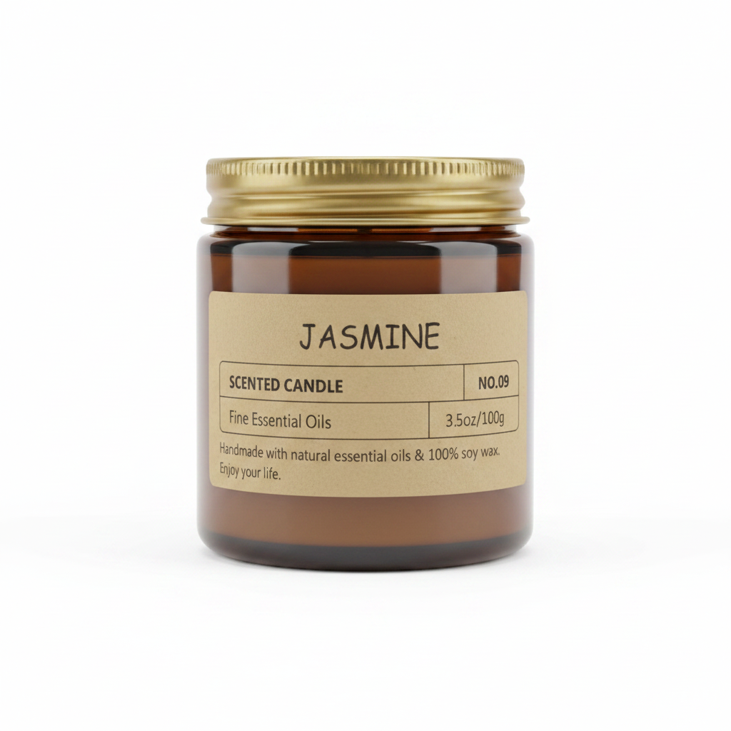 Jasmine Scented Candle No.09 amber glass jar