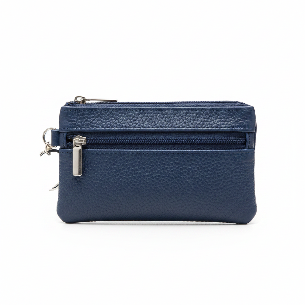 Navy Blue Faux Leather Coin Purse with Keyring