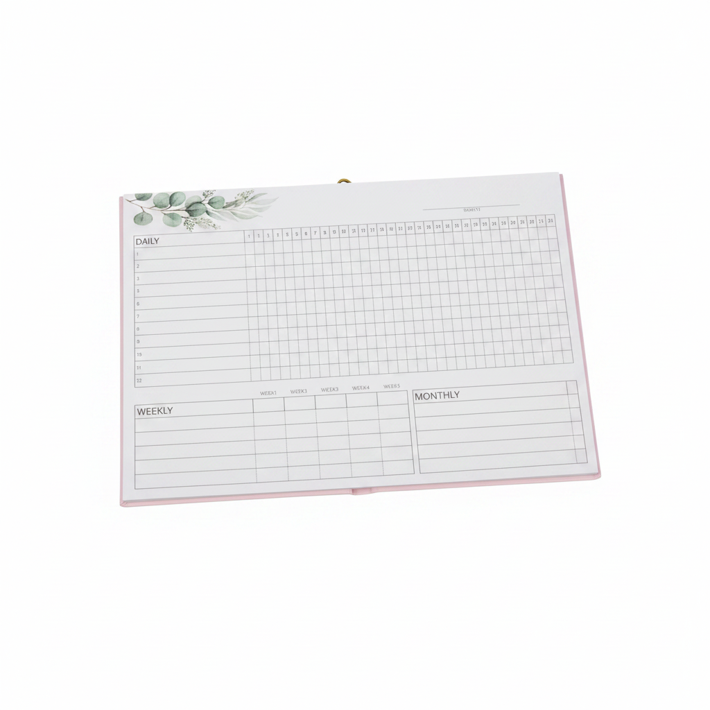 Botanical Habit Tracker interior showing daily, weekly and monthly tracking grids