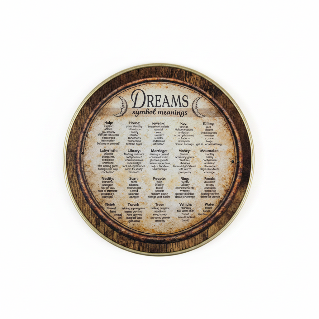 Dreams Symbol Meanings 4 inch round metal tin sign