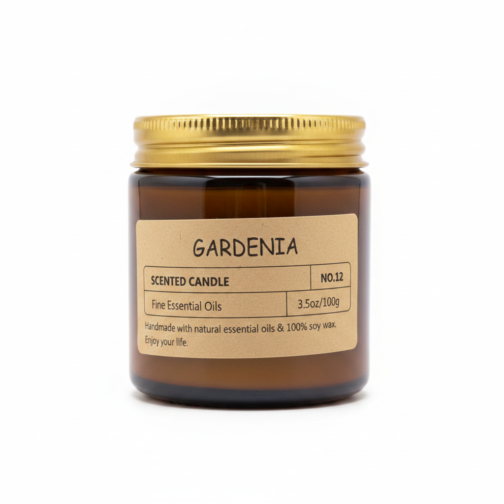 Gardenia Scented Candle No.12 amber glass jar