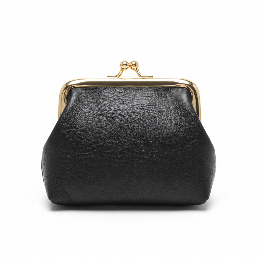 Black Vintage Kiss-Lock Faux Leather Coin Purse
