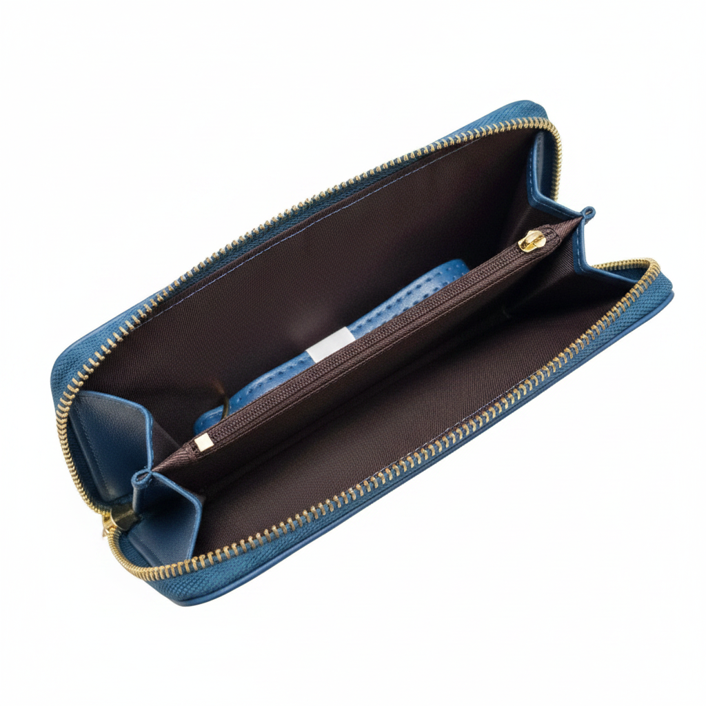 Double Zipper Passport Keeper Travel Wallet – interior second compartment with dark lining