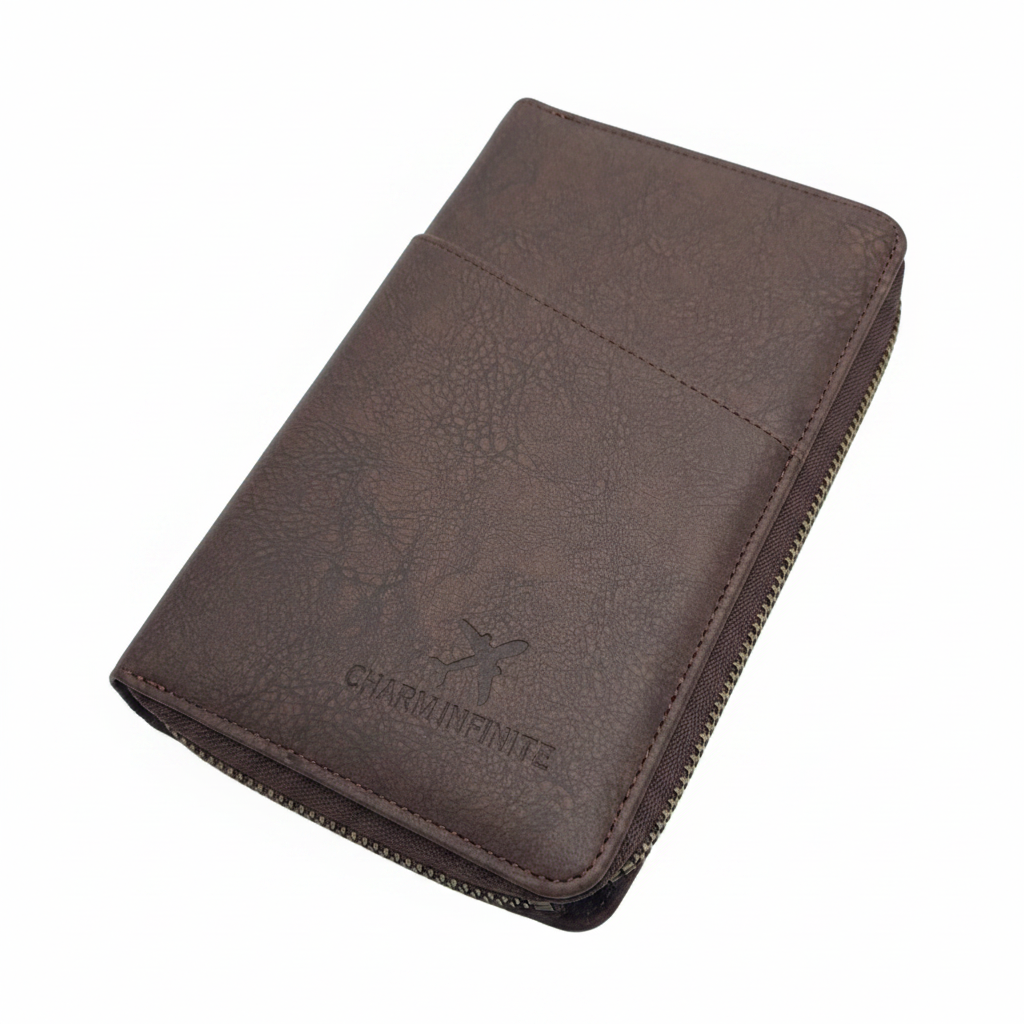 Brown Leather Passport Keeper Travel Wallet – closed exterior
