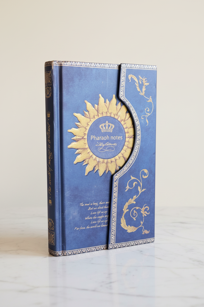 Pharaoh Notes metallic blue magnetic journal on marble desk