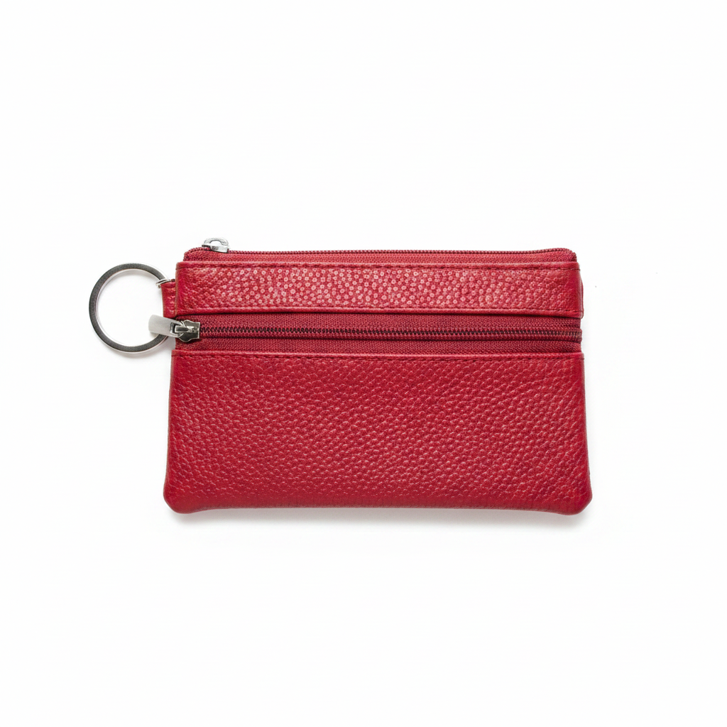 Red Faux Leather Coin Purse with Keyring