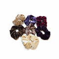 Large oversized velvet scrunchies in cream, brown, plum, purple and burgundy