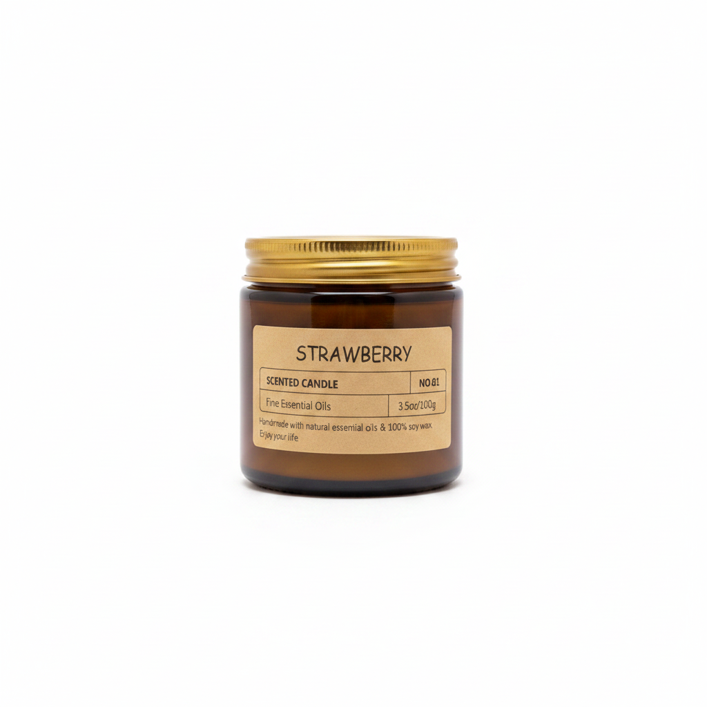Strawberry Scented Candle No.01 amber glass jar
